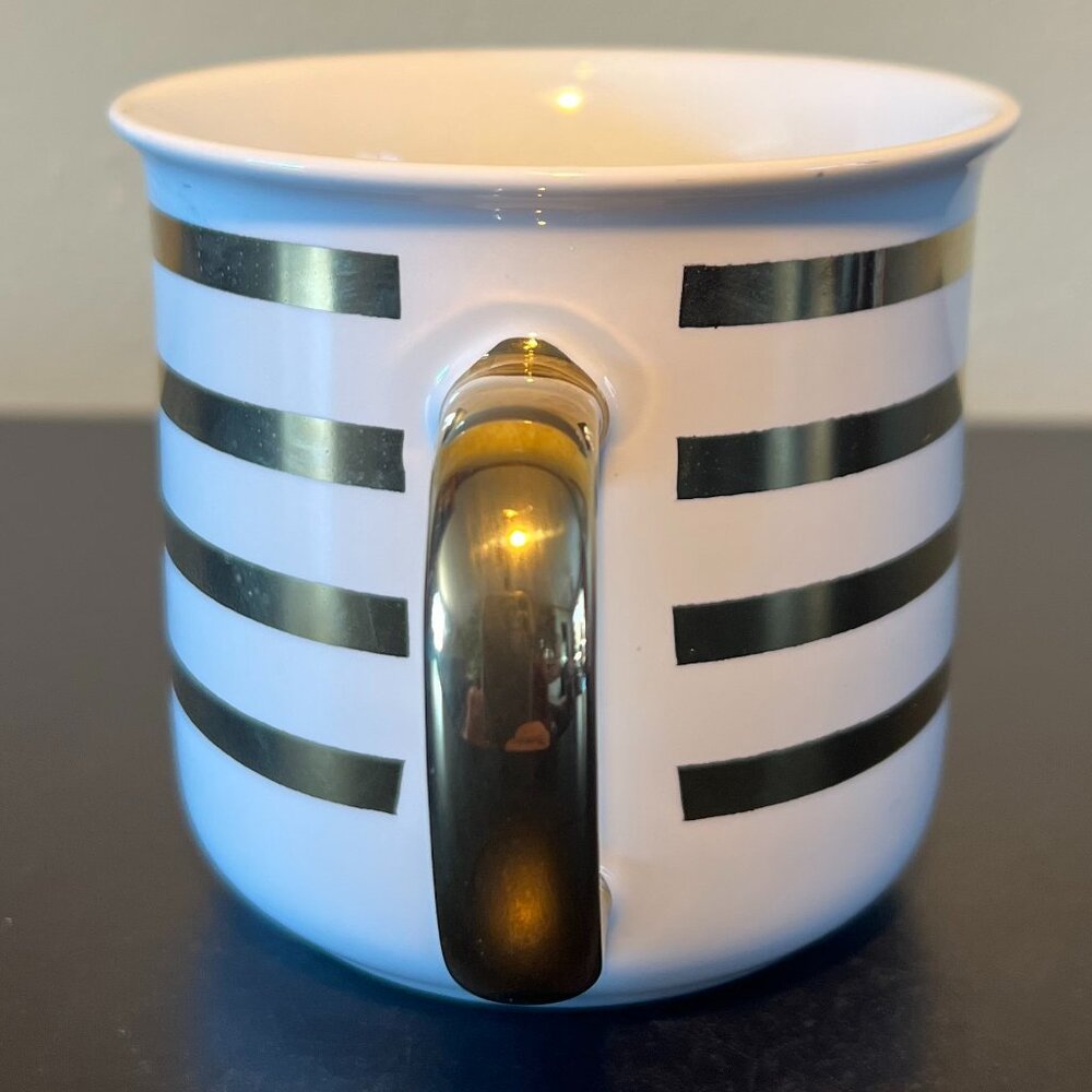 Burton + BURTON  Horizontal Metallic Gold Striped Ceramic Coffee Tea Mug Cup - Picture 5 of 12